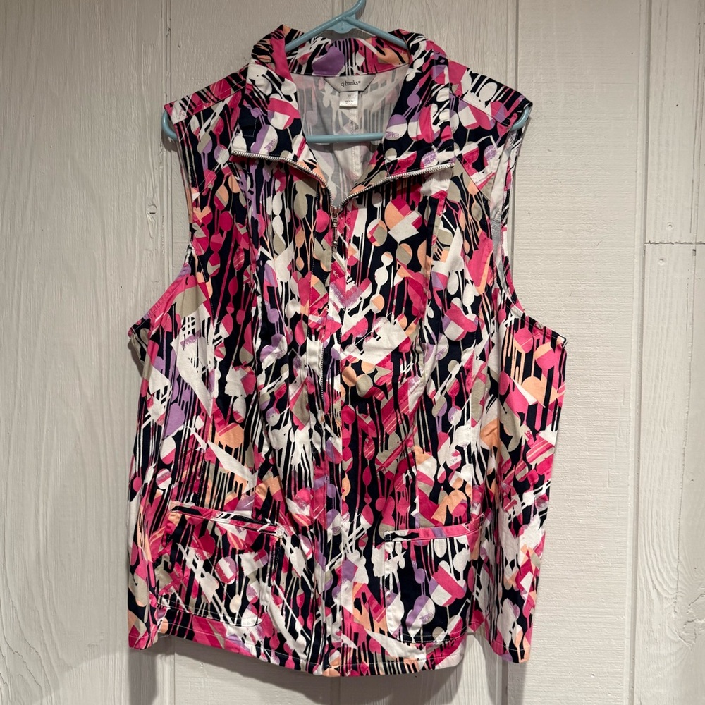 CJ Banks Vibrant Pink and Black Sleeveless Blouse